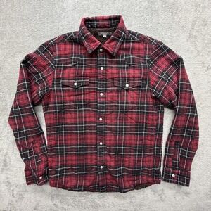 Uniqlo Jacket Mens Small Red Plaid Sherpa Lined Flannel Snap Front Insulated
